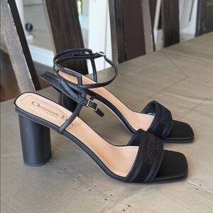 Christian Dior dway sandal pump black logo embroidered block heel 80mm sz 41